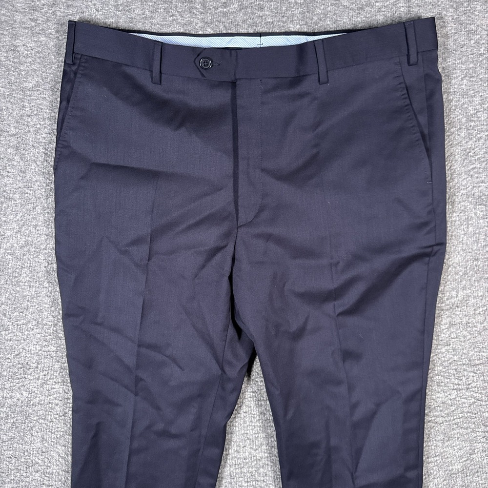 Zanella Pn12 Dress Pants Mens 38x33 Navy Blue Wool Stretch Trousers Italy Made